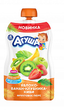 Фруктовое пюре АГУША яблоко, банан, клубника, киви, 90г