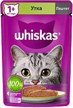 Корм для взрослых кошек WHISKAS влажный, паштет, утка, 75г