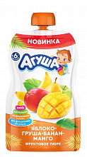 Фруктовое пюре АГУША яблоко, банан, груша, манго, 90г
