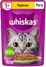 Корм для взрослых кошек WHISKAS влажный, рагу, курица, 75г