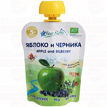 Пюре FLEUR ALPINE яблоко,черника с 5 месяцев, 90г