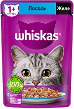 Корм для взрослых кошек WHISKAS влажный, желе, лосось, 75г