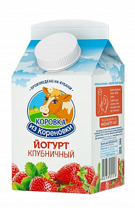 Йогурт питьевой КОРОВКА ИЗ КОРЕНОВКИ с клубникой, 2,1%, 450г